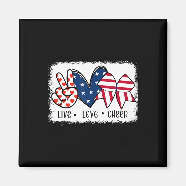 Peace Love Cheer Usa Flag 4th Of July Cheerleading Magnet (Front)