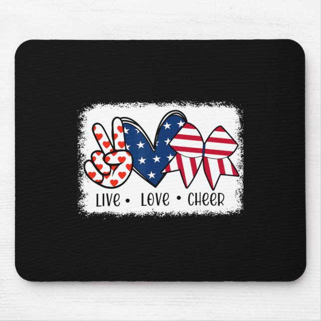 Peace Love Cheer Usa Flag 4th Of July Cheerleading Mouse Pad (Front)