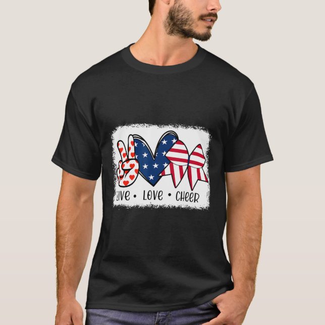 Peace Love Cheer Usa Flag 4th Of July Cheerleading T-Shirt (Front)