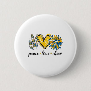 Peace Love Cheerleading Blue Yellow Button