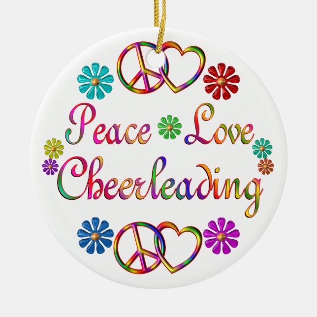 PEACE LOVE CHEERLEADING CERAMIC ORNAMENT (Front)
