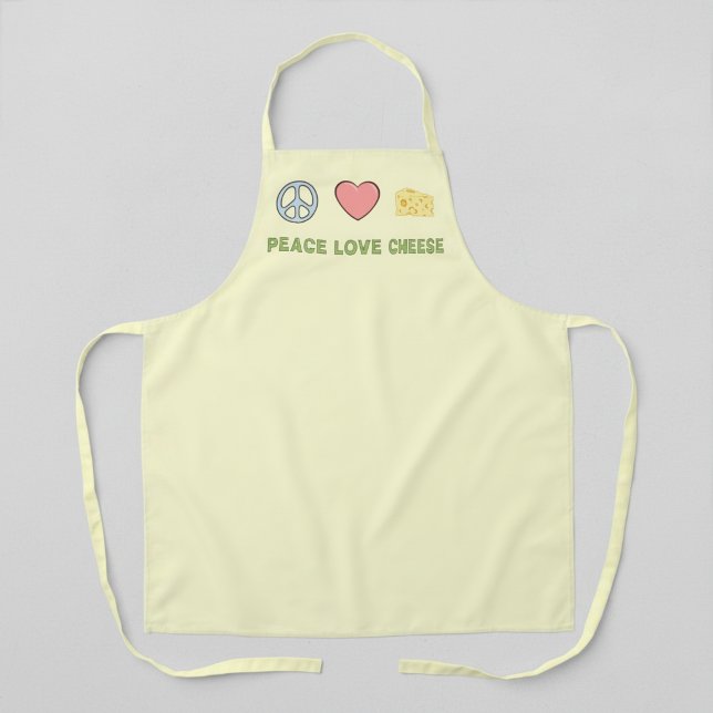 Peace Love Cheese Yellow Retro Apron (Peace love cheese yellow apron.)