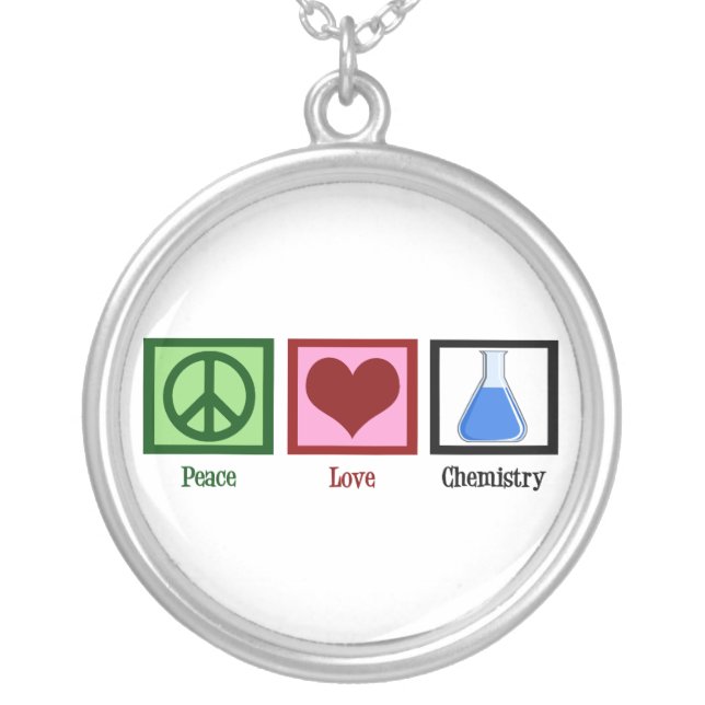 Peace Love Chemistry Silver Plated Necklace (Front)