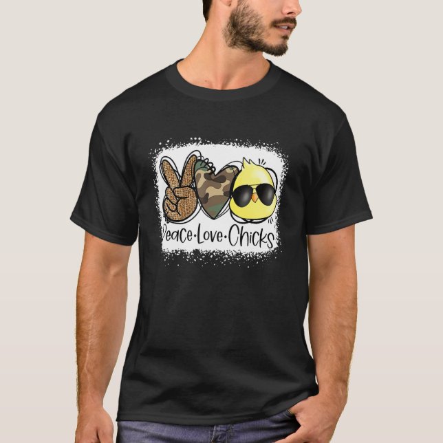 Peace Love Chicks Cute Chicken Easter Day Egg Hunt T-Shirt (Front)