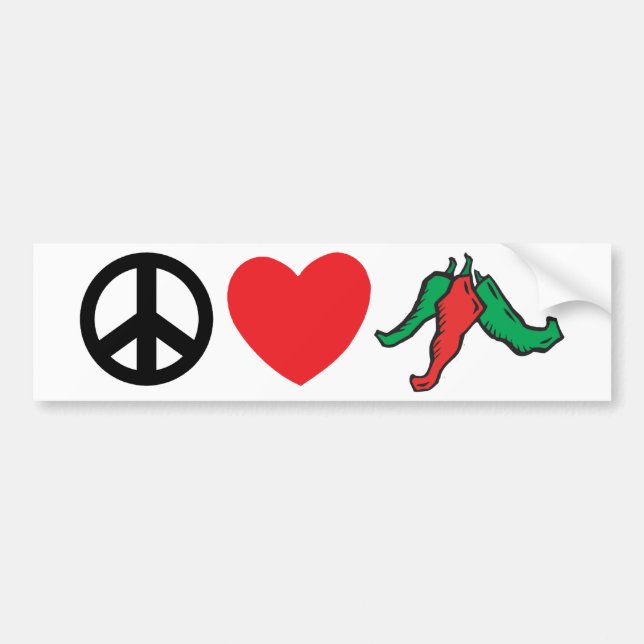 Peace Love Chile Peppers Bumper Sticker (Front)