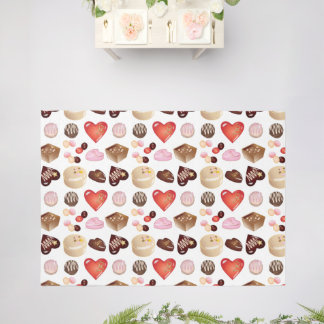 Peace Love Chocolate Candy Heart Food Pattern Rug
