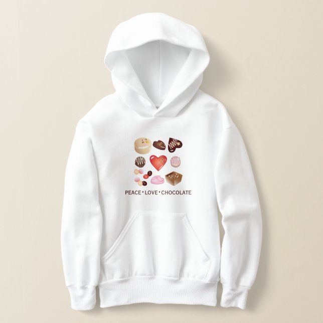 Peace Love Chocolate Candy Heart Hoodie (Laydown)