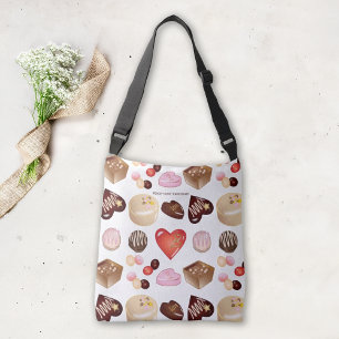 Peace Love Chocolate Candy Heart Pattern Crossbody Bag