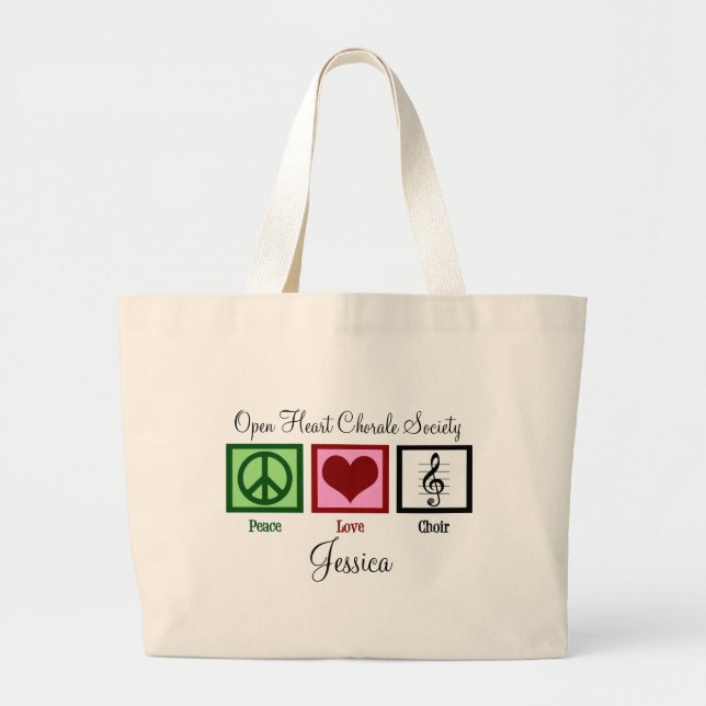 Peace Love Choir Custom Cute Large Tote Bag (Front)