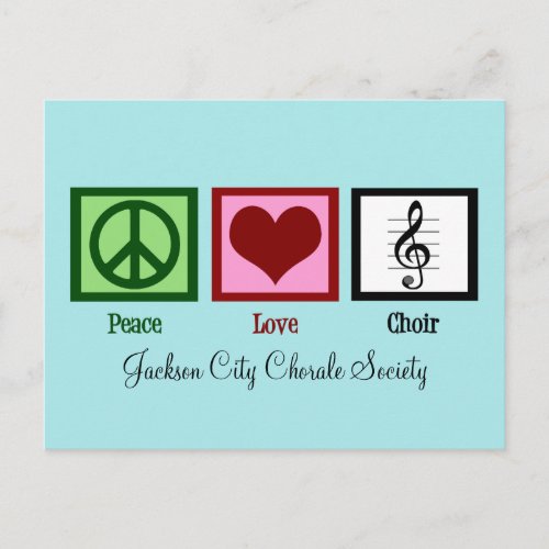 Peace Love Choir Cute Customizable Teal Postcard