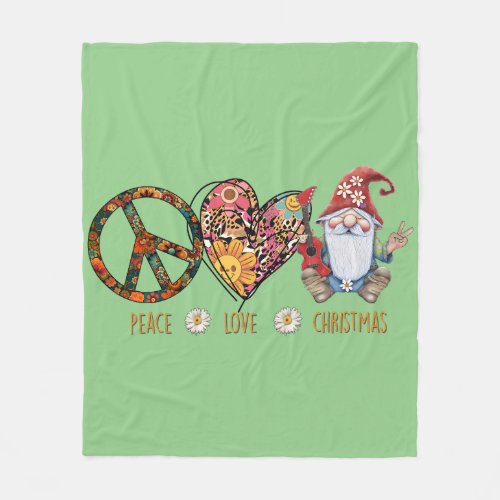 Peace Love Christmas Gnome Heart Holiday Hippie Fleece Blanket