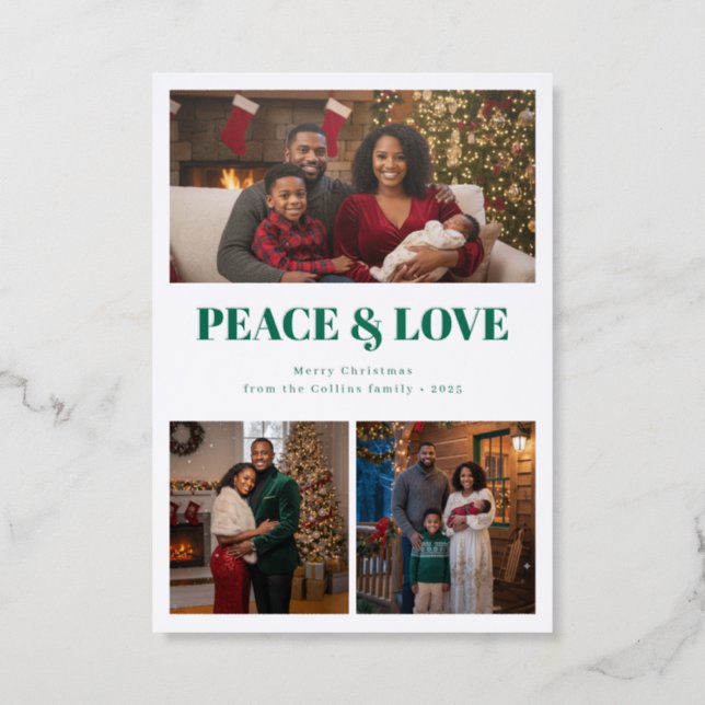 Peace & Love Christmas Letterpress Photo Cards (Front)