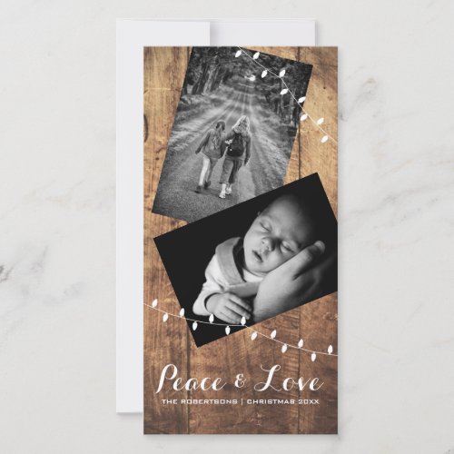 Peace  Love Christmas Photo Wood Lights Holiday Card