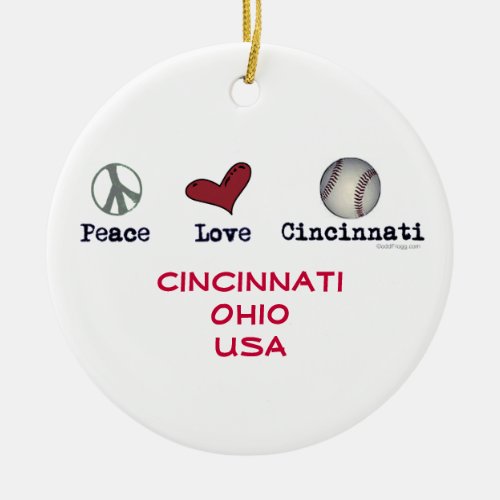 Peace Love Cincinnati USA Christmas Ornament