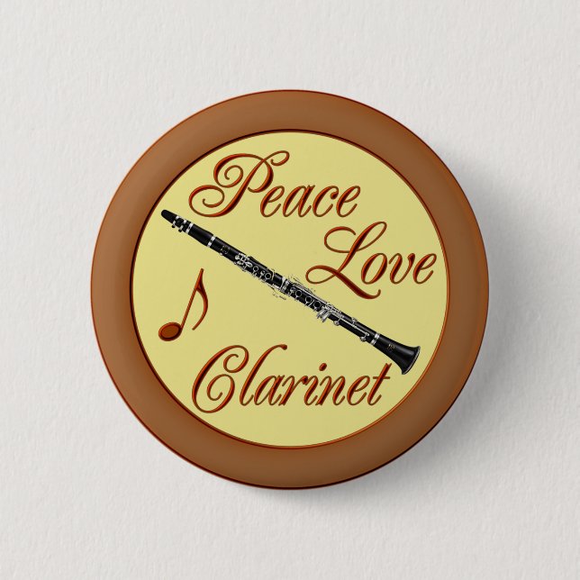 PEACE LOVE CLARINET PINBACK BUTTON (Front)