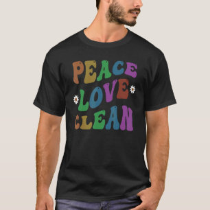PEACE LOVE CLEAN Retro Custodian Groovy School T-Shirt