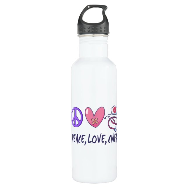 Peace Love CNFA Nurse Stainless Steel Water Bottle (Front)