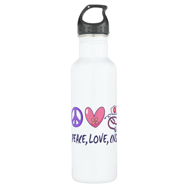 Peace Love CNS Nurse Stainless Steel Water Bottle (Front)