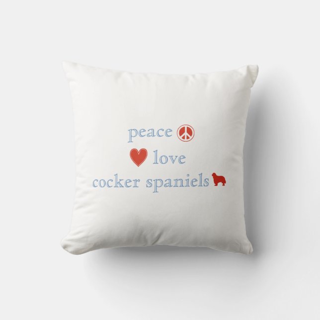 Peace Love Cocker Spaniels Throw Pillow (Front)