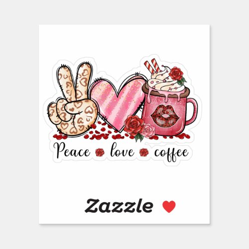 Peace Love Coffee Hearts Pink Valentines Sticker