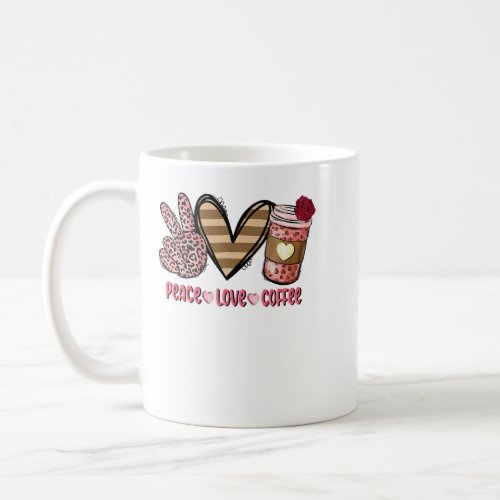 Peace Love Coffee Pink Leopard Valentines Day Prem Coffee Mug