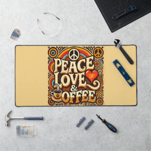 Peace, Love, & Coffee Retro Desk Mat