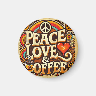 Peace, Love, & Coffee Retro Magnet
