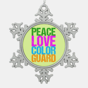 Peace Love Color Guard Snowflake Pewter Christmas Ornament