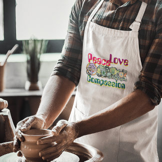Peace Love Compassion Hippie Graffiti Kanji Love Adult Apron
