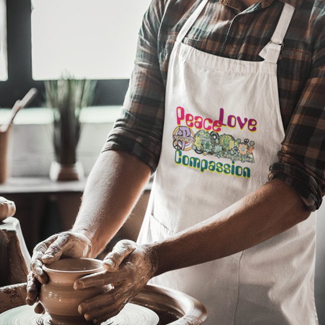 Peace Love Compassion Hippie Graffiti Kanji Love Adult Apron (Creator Uploaded)