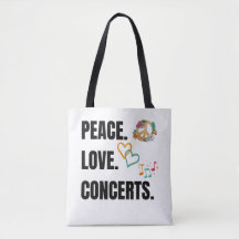 PEACE LOVE CONCERTS CANVAS TOTE BAG