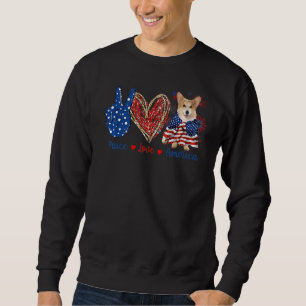Peace Love Corgi Dog Patriotic America Flag 4th Ju Sweatshirt