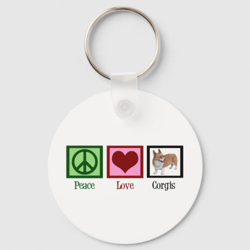 Peace Love Corgi Photograph Keychain