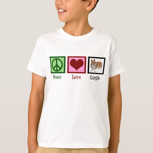 Peace Love Corgi Photograph Kids T_Shirt