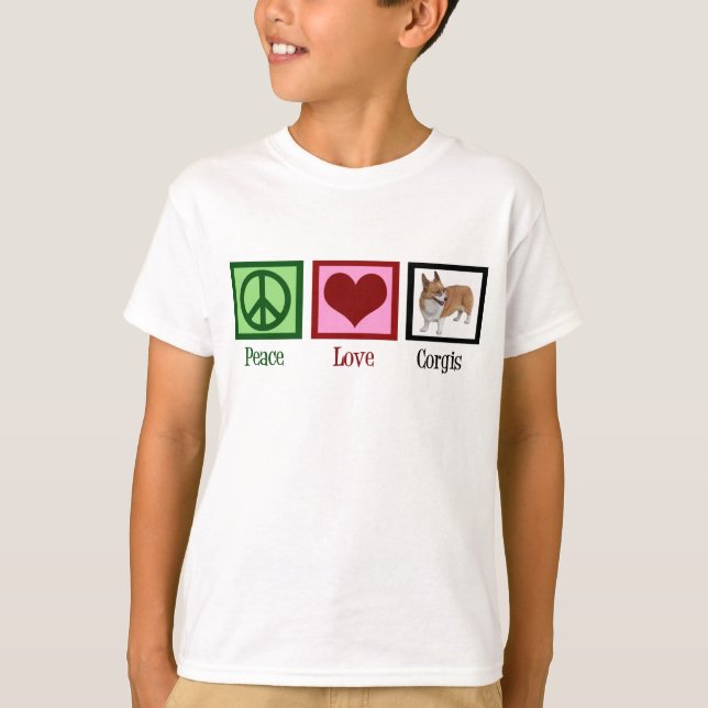 Peace Love Corgi Photograph Kids T-Shirt (Front)