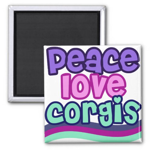 Peace Love Corgi Retro Magnet