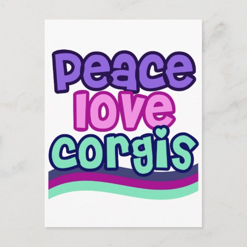 Peace Love Corgi Retro Postcard