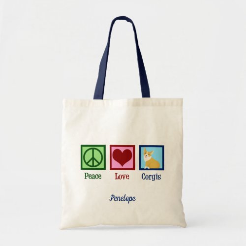 Peace Love Corgis Cute Monogram Tote Bag