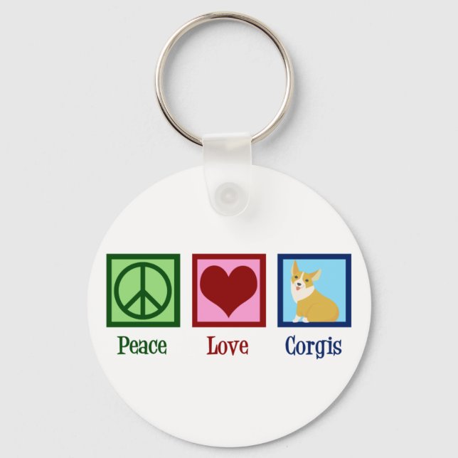 Peace Love Corgis Keychain (Front)