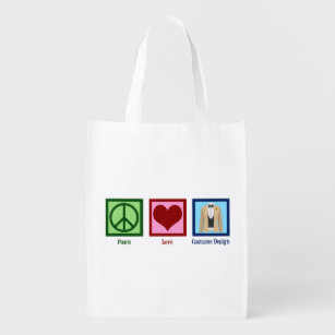 Peace Love Costume Design Grocery Bag