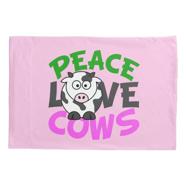 Peace Love Cows (pink) Pillow Case (Back)