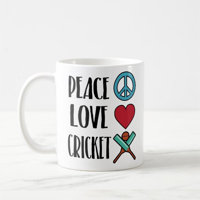 Peace Love Cricket Cute Coffee Mug Player Sports (Left)