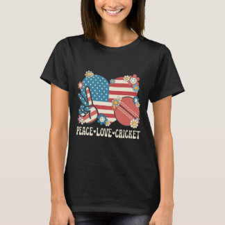 Peace Love Cricket Lover American Flag Patriotic C T-Shirt