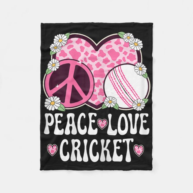 Peace Love Cricket Lover Cow Print Women Girls Cut Fleece Blanket (Front)