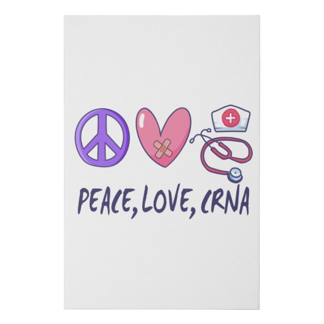 Peace Love CRNA Nurse Faux Canvas Print (Front)