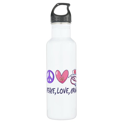 Peace Love CRNA Nurse Stainless Steel Water Bottle