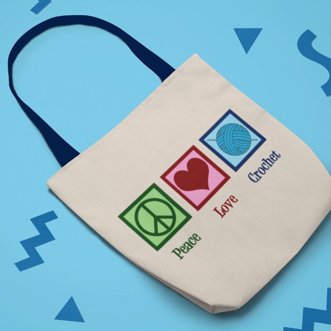 Peace Love Crochet Cute Monogram Crafting Tote Bag (Creator Uploaded)