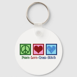 Peace Love Cross Stitch Keychain