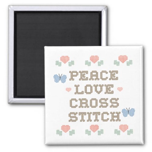 Peace Love Cross Stitch Magnet