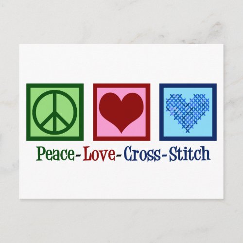 Peace Love Cross Stitch Postcard